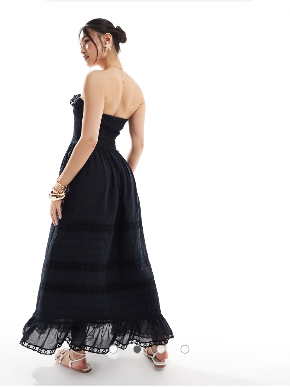 Abercrombie NWT Black Strapless Smocked Midi Dress 100% Cotton - Women - Picture 3 of 8